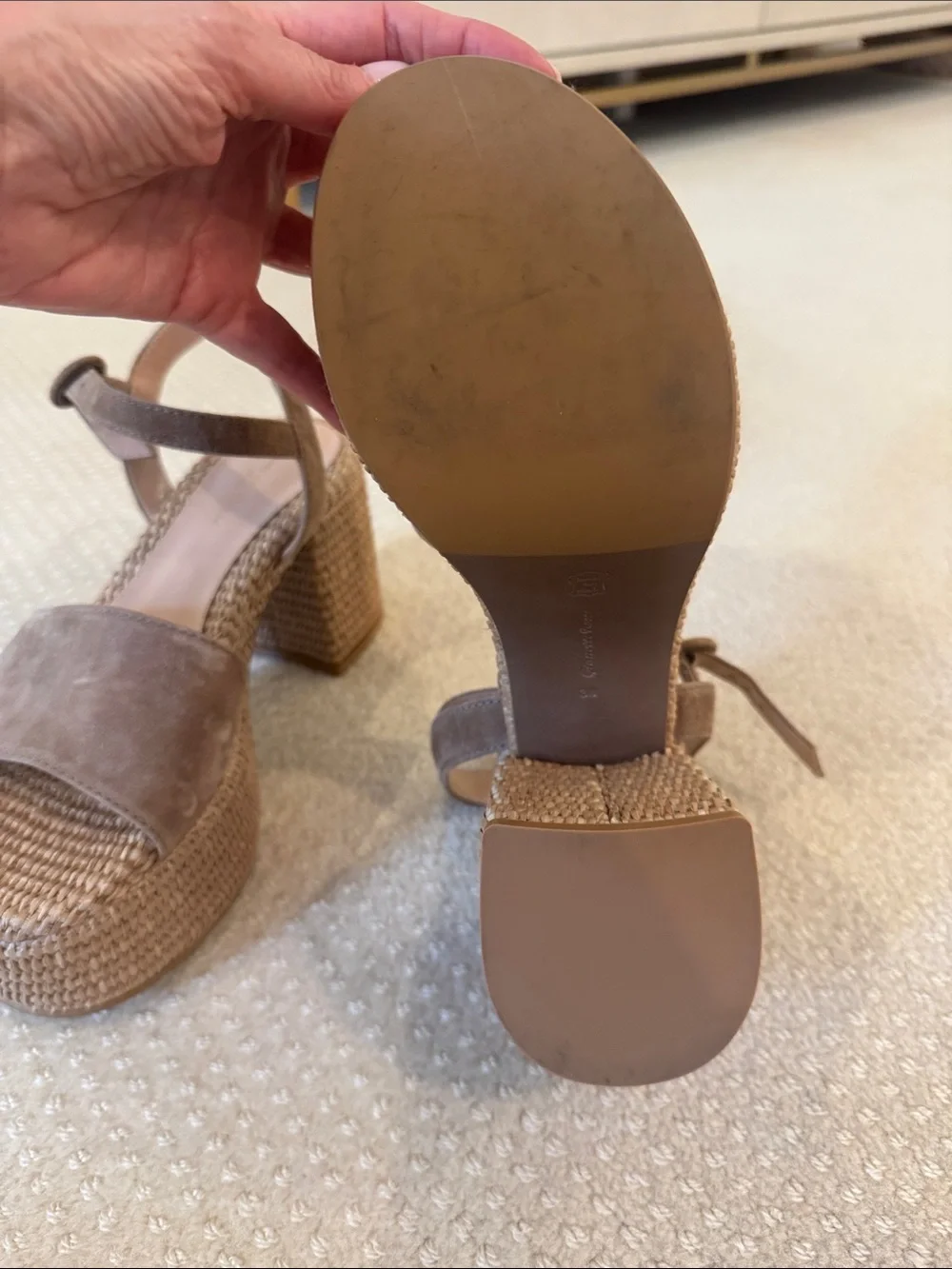 Gianvito Rossi Taupe Suede Woven Platform Sandals